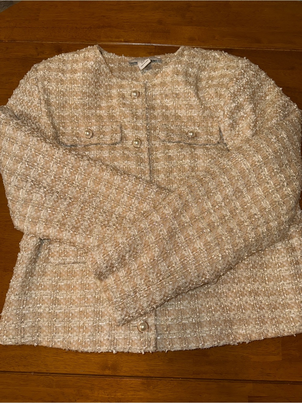 Rachel Zoe Cream and Tan Tweed Pearl-Button Jacket
